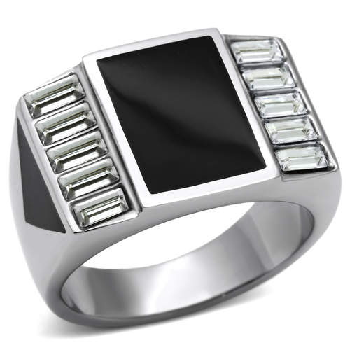 Men High Polished Stainless Steel Ring with Top Grade Crystal in Clear