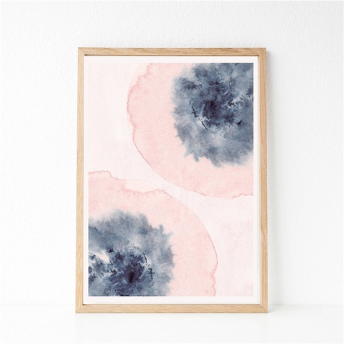 Blush Pink Blue Abstract Floral Wall Art