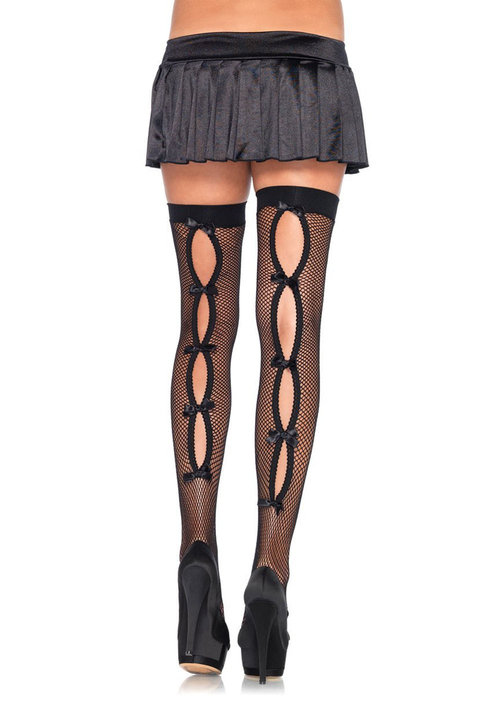 Bow Backseam Thigh Highs - One Size - Black