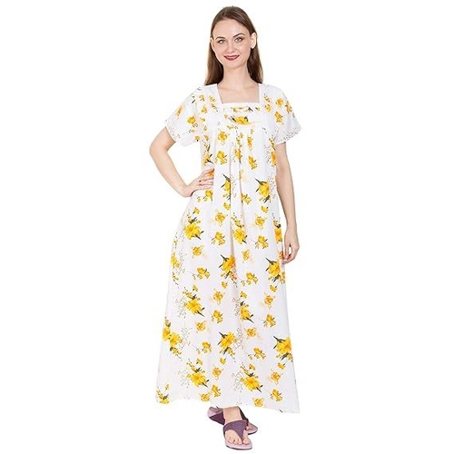 Women's Cotton Nighty Night Gown, Multicolor