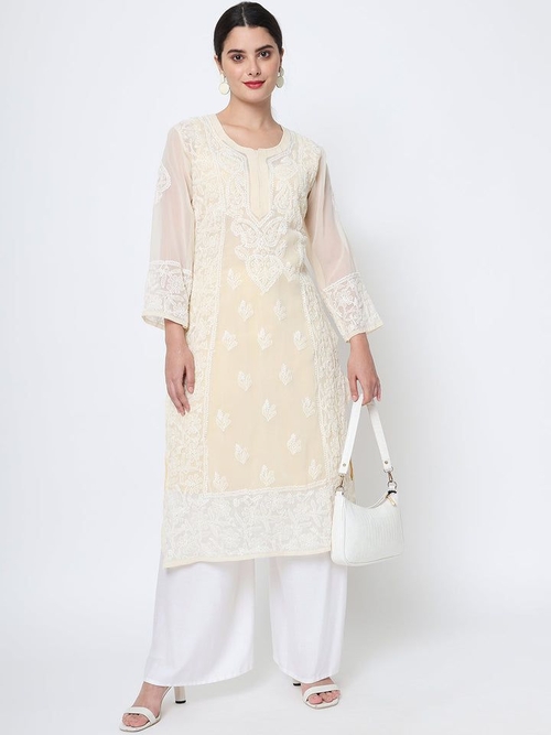 Hand Embroidered Chikankari Georgette straight Kurta With Matching