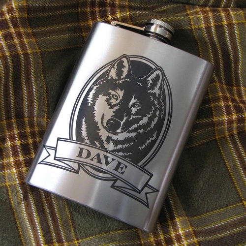 Personalized Wolf Flask Birthday Present Gift Idea for Boyfriend