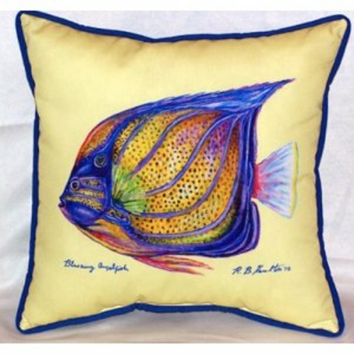 Betsy Drake HJ677C Blue Ring Angelfish - Yellow Indoor & Outdoor Throw
