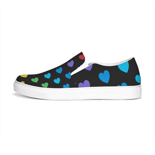 Womens Sneakers - Rainbow Hearts Low Top Slip-on Canvas Shoes