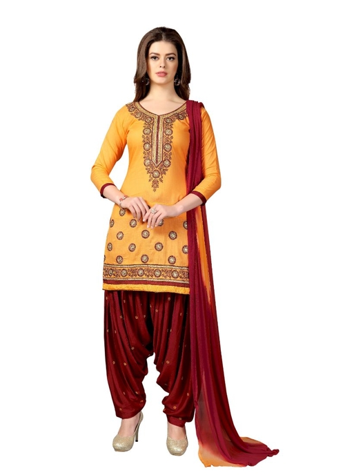 Generic Women's Satin Salwar Material (Yellow,