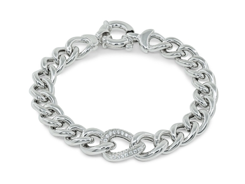 Fronay 122181 Sterling Silver Veneto Style Curb Links Bracelet CZ Cent