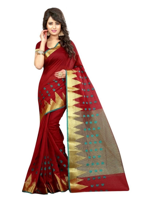 Generic Women's Cotton  Saree(Maroon, 5.5-6 Mtr)