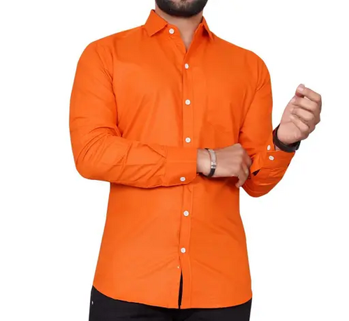 Men Regular Fit Washed Casual Shirt Orange Size M