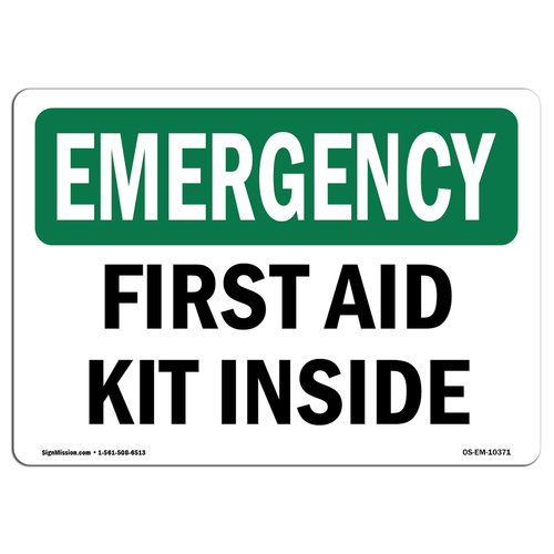 SignMission OS-EM-D-35-L-10371 Emergency First Aid Kit Inside OSHA Dec