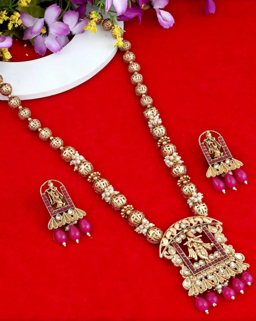 Artificial Stylish Gold Brass Multiple Beads Jewellery Set For Women