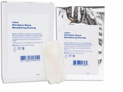 Impregnated Gauze Dressings. Pack of 50 Sterile Petrolatum Dressings