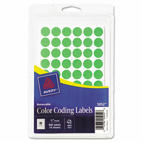 Avery 05052 Removable Self-Adhesive Color-Coding Labels- 1/2in dia- Ne