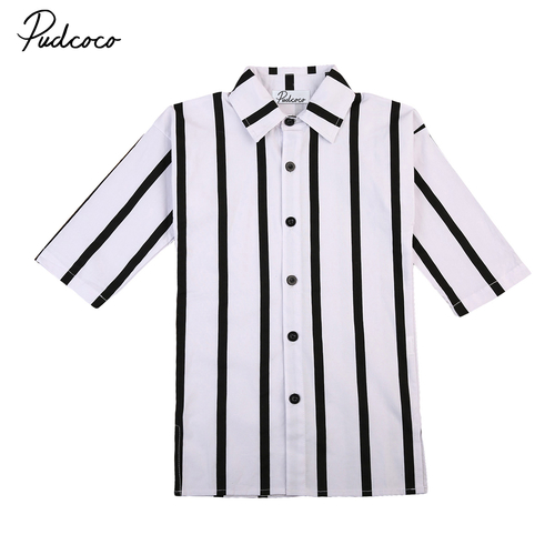 2018 Girls Black White Zebra Stripes Long  Blouse