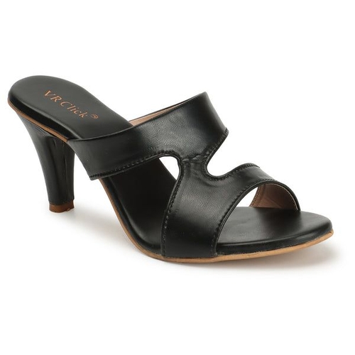 Women Mid-Top Slim Heels Slipers (Size-40) (Color-BLACK)