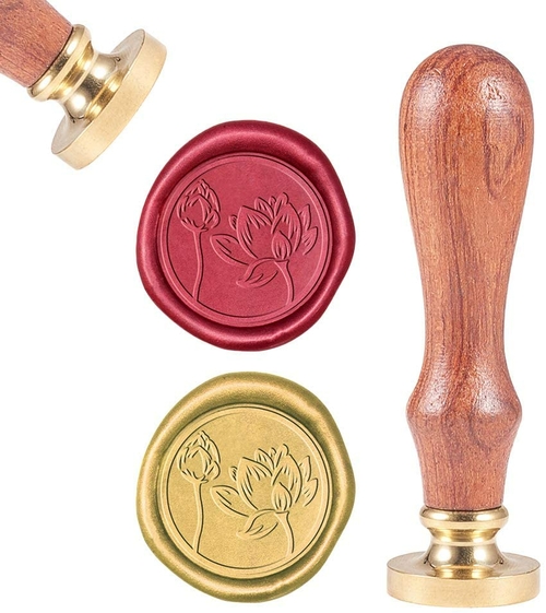 Chinese Lotus, Sealing Wax Stamps Flower Retro Wood