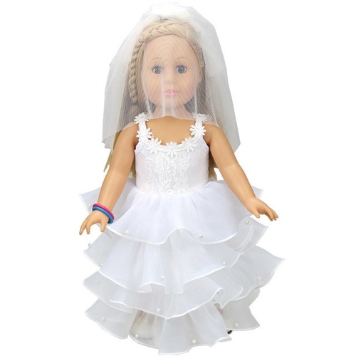 Wedding Doll White Communion Dress For 18 inch Our