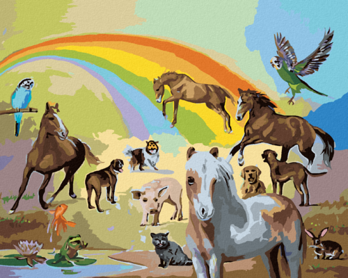 Zuty - Paint by Numbers - RAINBOW AND ANIMALS (D. RUSTY RUST), 40x50