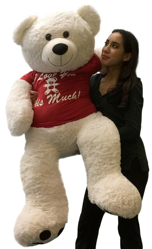 Giant Teddy Bear 52 Inch Soft White Wears Removable Tshirt I LOVE YOU