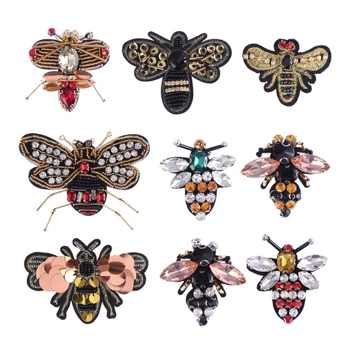 3D Handmade Rhinestone Bee Beaded Patches Sew on