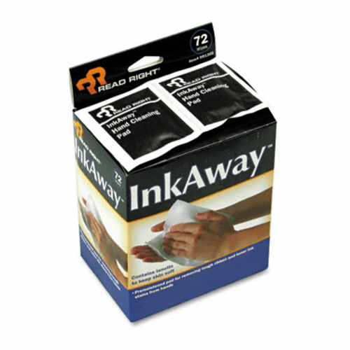 Read Right RR1302 Ink Away Hand Cleaning Pads  Cloth  White  72/box