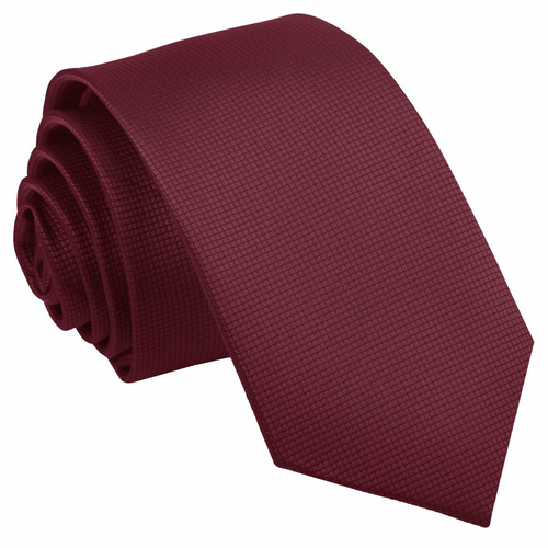 Solid Check Slim Tie - Burgundy