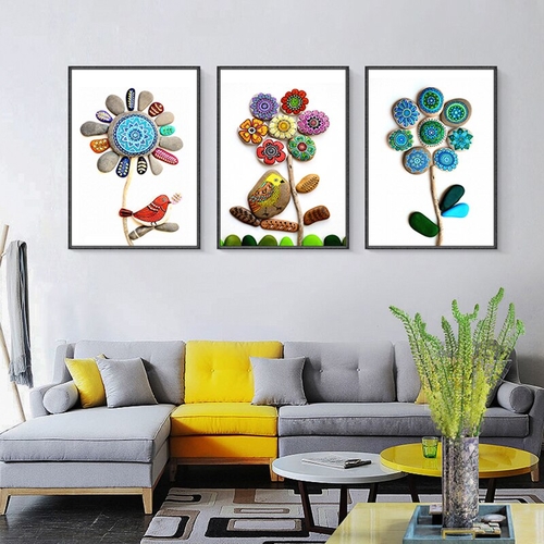 Nordic Stone Painting Bird Flower