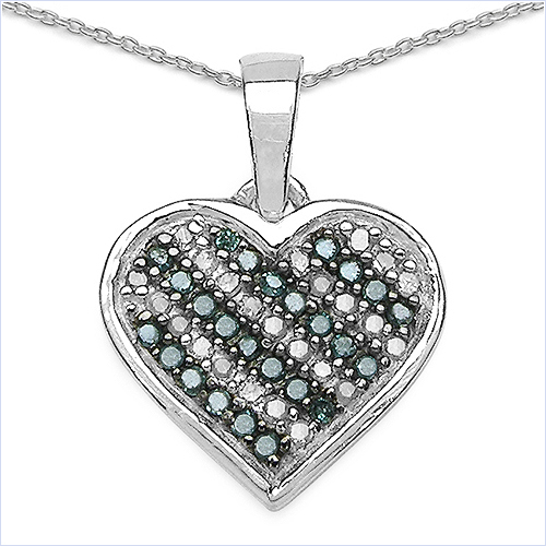 0.25 Carat Genuine Blue Diamond & White Diamond .925 Sterling Silver