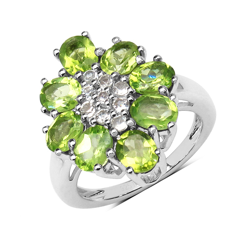 3.31 Carat Genuine Peridot & White Topaz .925 Sterling Silver Floral