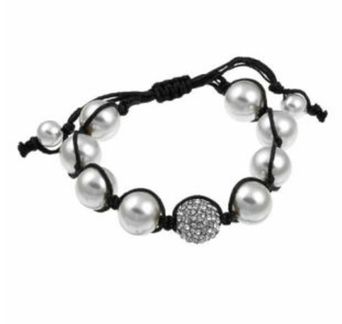 Zircomania 622B0028WHT Pave Clear Crystal and White Faux Pearl Beaded 