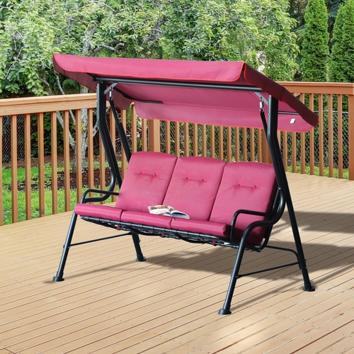 Outsunny 3-Seat Glider Porch Swing with Stand Outdoor Metal Porch