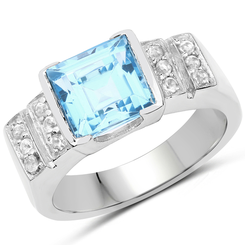 3.26 Carat Genuine Blue Topaz and White Topaz .925 Sterling Silver