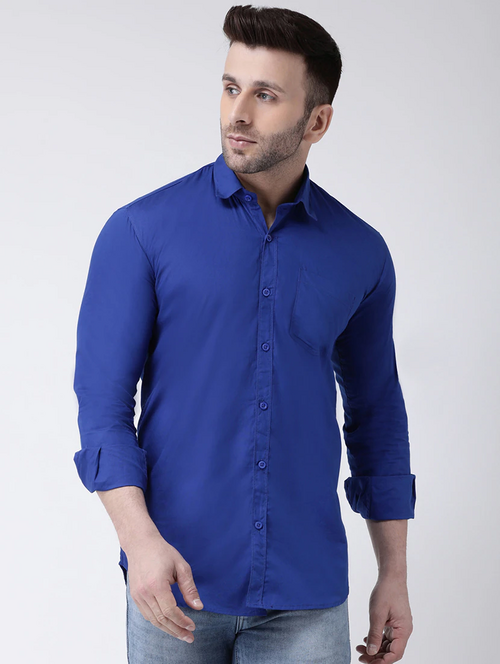 Men's Solid Slim Fit Cotton Casual Shirt LIGHT BLUE S