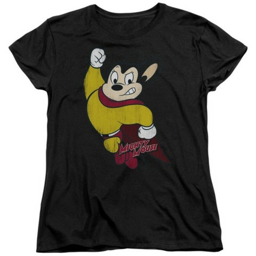 Trevco Mighty Mouse-Classic Hero - Short Sleeve Womens Tee - Black- Me