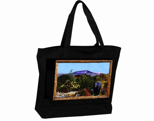 Tote Bag XL Travel Poster Adirondacks NY black bear and cubs