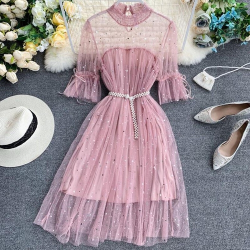 Women Korean Lace Chiffon Dress Ladies O