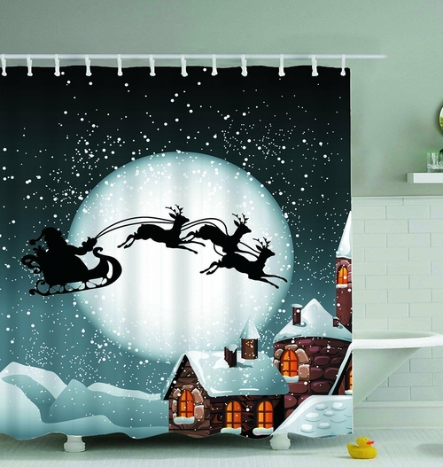 Santa's Reindeer Sleigh Shower Curtain