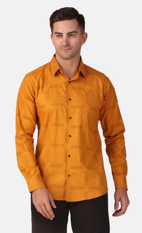 Men Classic Spread Collar Checked Cotton Slim Fit Casual Shirt (Color