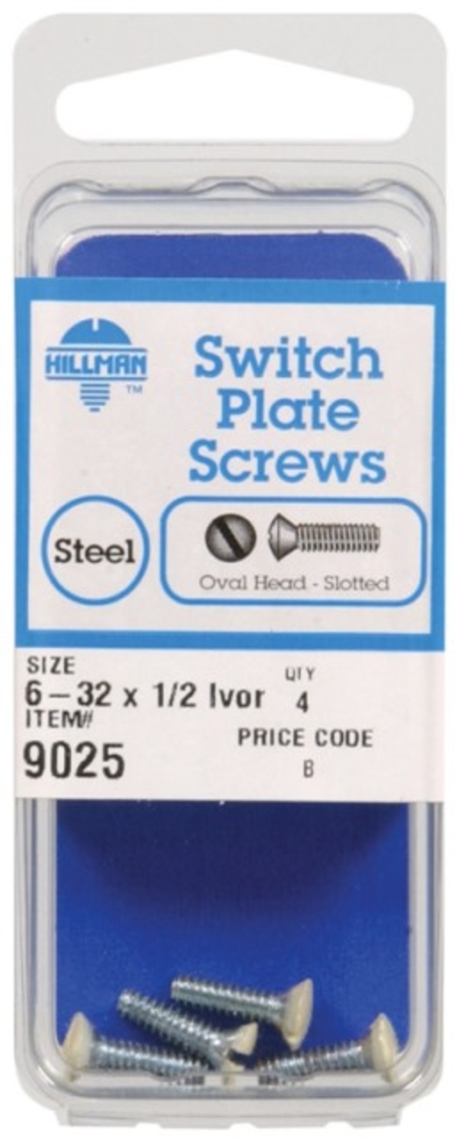 Hillman 9025 Slotted Switch Plate Screws  Ivory - pack of 10