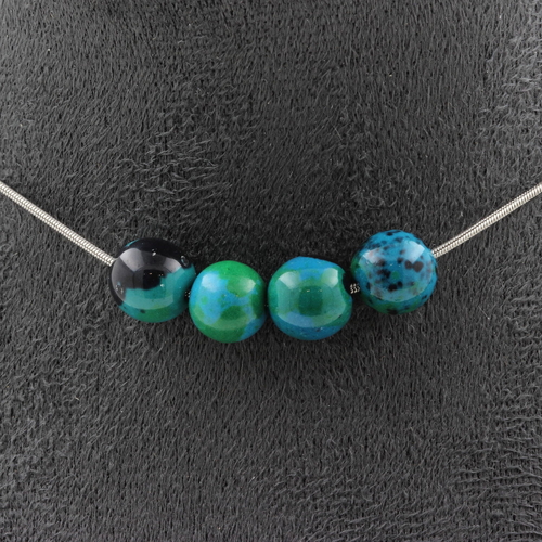 Tinted Chrysocolla 8 mm 4 beads necklace.