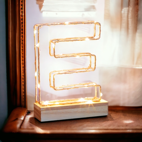 Light Up Letter E Wire Frame Copper Rose Gold Alphabet Light