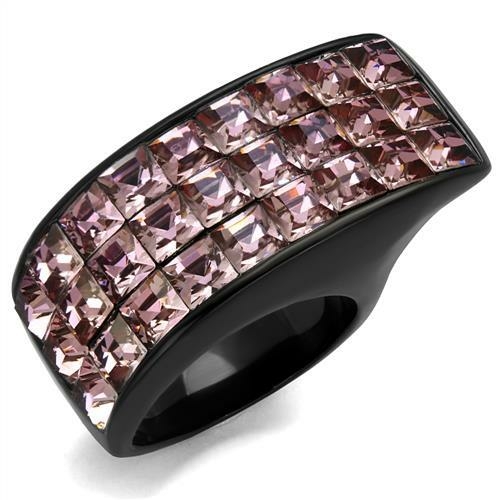 Women IP Black Stainless Steel Ring with Top Grade Crystal in Light Ro