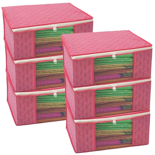 Set of 6 Non-Woven Printed Saree Cover/Cloth Storage/Organizer with