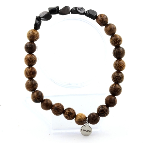 Hypersthene from Egypt + wood Bracelet 8 mm Beads.