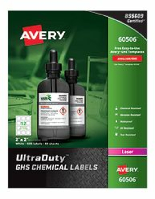 Avery-Dennison 60506 UltraDuty GHS Chemical Labels- White - 2 x 2 in.