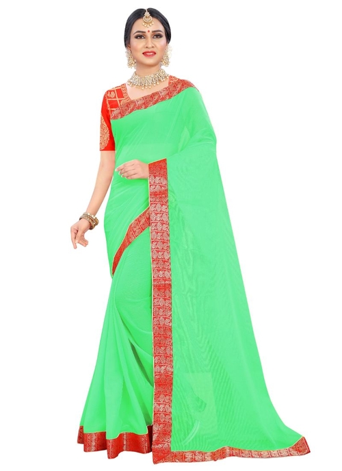 Generic Women's Chiffon Saree (Green, 5-6 Mtrs)