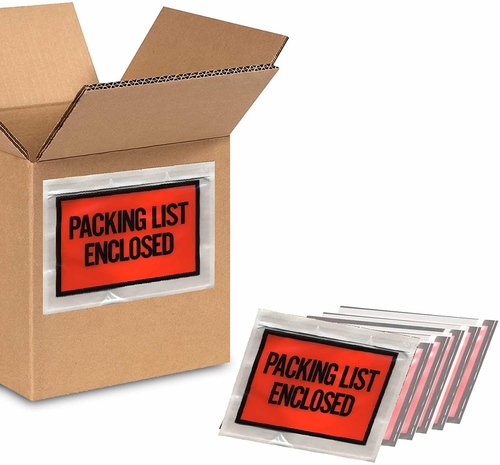 Pack of 100 Red Panel Packing List Enclosed Envelopes 4x5 Full Face