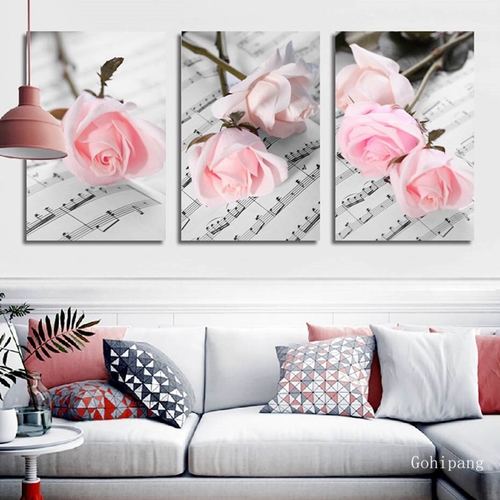 Nordic Minimalist Pink Rose Flowers MusicTabs Wall