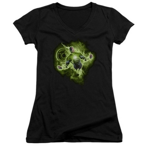 Trevco Green Lantern-Lantern Nebula Junior V-Neck Tee, Black - Med