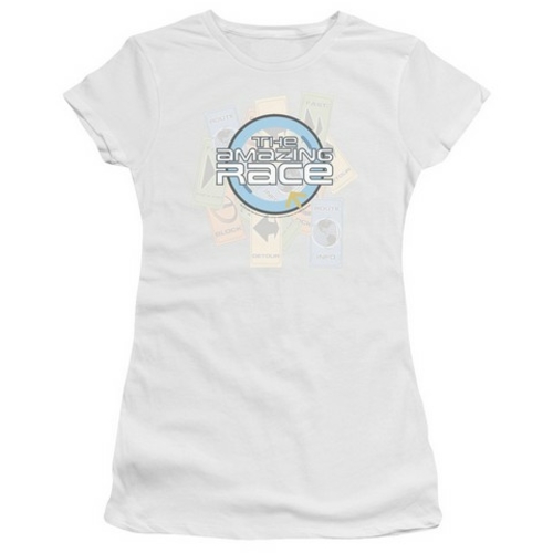 Trevco Amazing Race-The Race - Short Sleeve Junior Sheer Tee - White- 