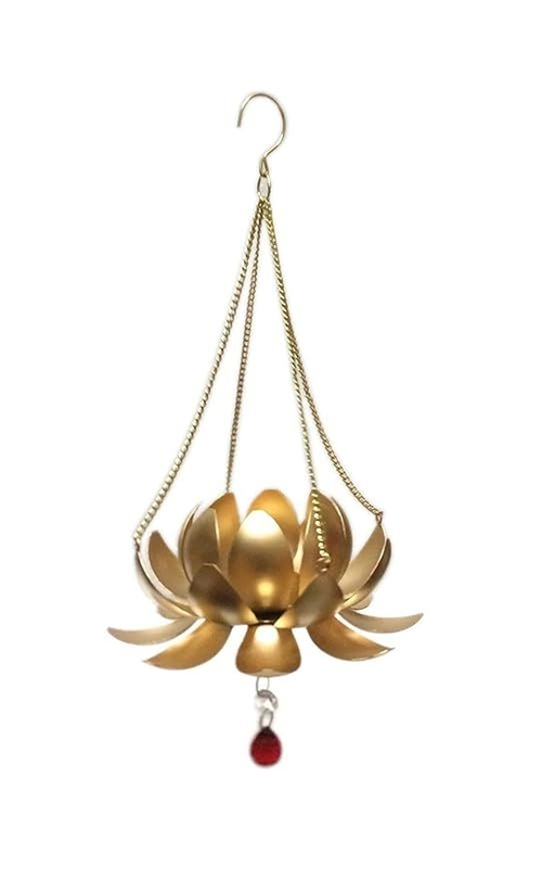 Lotus Shape Brass Body - Hanging Tea Light Candle Holder & Home Decor